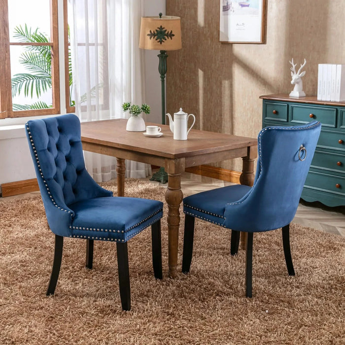 Nikki Collection Modern, High-end Tufted Solid Wood Contemporary Velvet Upholstered Dining Chair with Wood Legs Nailhead Trim 2-Pcs Set,Blue, SW2001BL Default -DTYStore