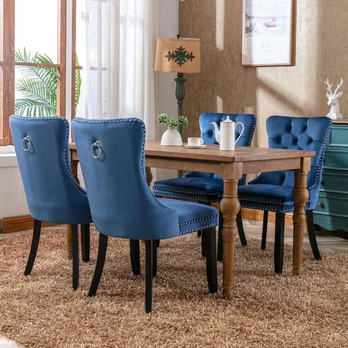 Nikki Collection Modern, High-end Tufted Solid Wood Contemporary Velvet Upholstered Dining Chair with Wood Legs Nailhead Trim 2-Pcs Set,Blue, SW2001BL Default -DTYStore