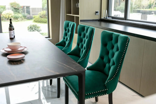 Nikki Collection Modern, High-end Tufted Solid Wood Contemporary Velvet Upholstered Dining Chair with Wood Legs Nailhead Trim 2-Pcs Set,Green, SW2001GN Default -DTYStore