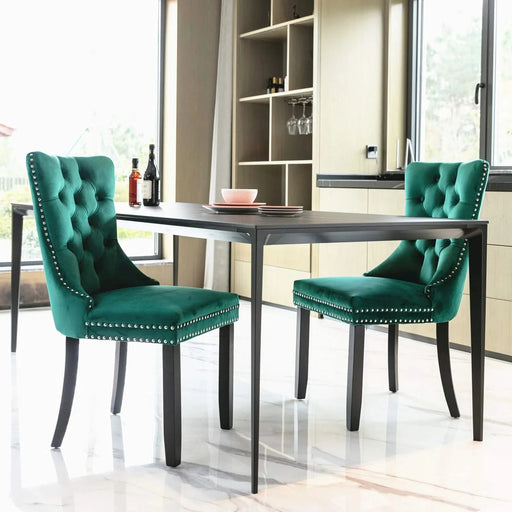 Nikki Collection Modern, High-end Tufted Solid Wood Contemporary Velvet Upholstered Dining Chair with Wood Legs Nailhead Trim 2-Pcs Set,Green, SW2001GN Default -DTYStore