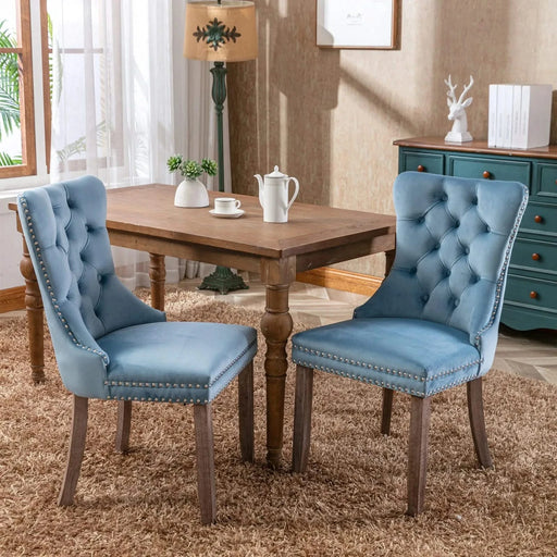 Nikki Collection Modern, High-end Tufted Solid Wood Contemporary Velvet Upholstered Dining Chair with Wood Legs Nailhead Trim 2-Pcs Set,Light Blue, SW2001LB Default -DTYStore