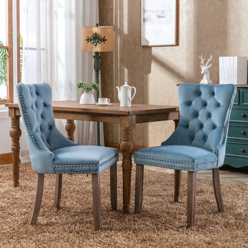 Nikki Collection Modern, High-end Tufted Solid Wood Contemporary Velvet Upholstered Dining Chair with Wood Legs Nailhead Trim 2-Pcs Set,Light Blue, SW2001LB Default -DTYStore