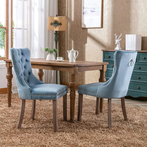 Nikki Collection Modern, High-end Tufted Solid Wood Contemporary Velvet Upholstered Dining Chair with Wood Legs Nailhead Trim 2-Pcs Set,Light Blue, SW2001LB Default -DTYStore