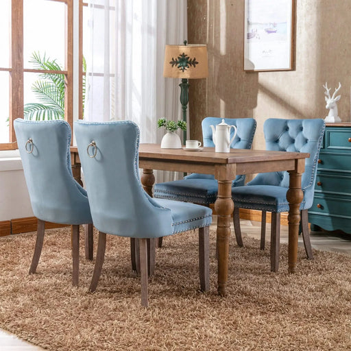 Nikki Collection Modern, High-end Tufted Solid Wood Contemporary Velvet Upholstered Dining Chair with Wood Legs Nailhead Trim 2-Pcs Set,Light Blue, SW2001LB Default -DTYStore
