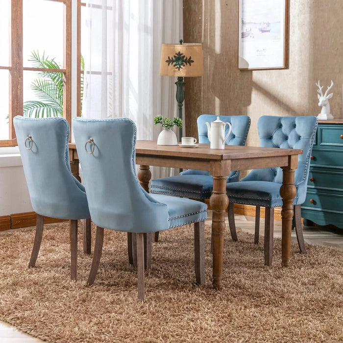 Nikki Collection Modern, High-end Tufted Solid Wood Contemporary Velvet Upholstered Dining Chair with Wood Legs Nailhead Trim 2-Pcs Set,Light Blue, SW2001LB Default -DTYStore