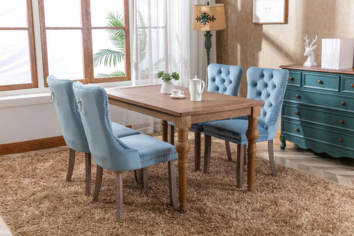 Nikki Collection Modern, High-end Tufted Solid Wood Contemporary Velvet Upholstered Dining Chair with Wood Legs Nailhead Trim 2-Pcs Set,Light Blue, SW2001LB Default -DTYStore