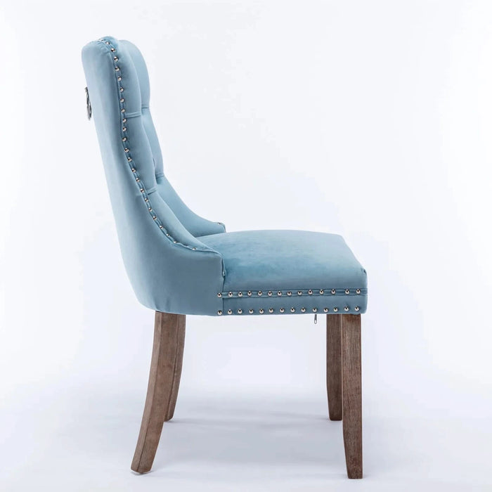 Nikki Collection Modern, High-end Tufted Solid Wood Contemporary Velvet Upholstered Dining Chair with Wood Legs Nailhead Trim 2-Pcs Set,Light Blue, SW2001LB Default -DTYStore