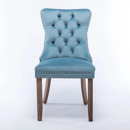 Nikki Collection Modern, High-end Tufted Solid Wood Contemporary Velvet Upholstered Dining Chair with Wood Legs Nailhead Trim 2-Pcs Set,Light Blue, SW2001LB Default -DTYStore