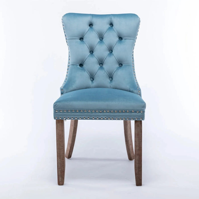 Nikki Collection Modern, High-end Tufted Solid Wood Contemporary Velvet Upholstered Dining Chair with Wood Legs Nailhead Trim 2-Pcs Set,Light Blue, SW2001LB Default -DTYStore