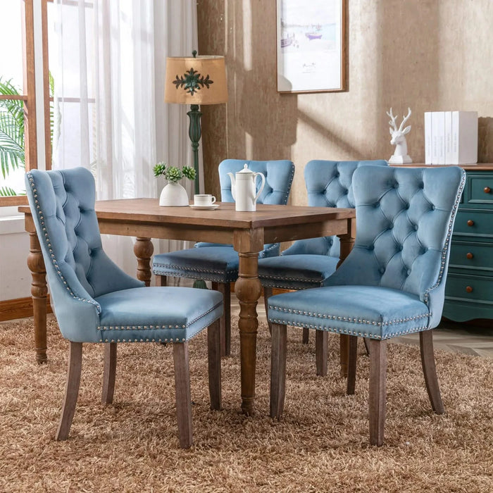 Nikki Collection Modern, High-end Tufted Solid Wood Contemporary Velvet Upholstered Dining Chair with Wood Legs Nailhead Trim 2-Pcs Set,Light Blue, SW2001LB Default -DTYStore