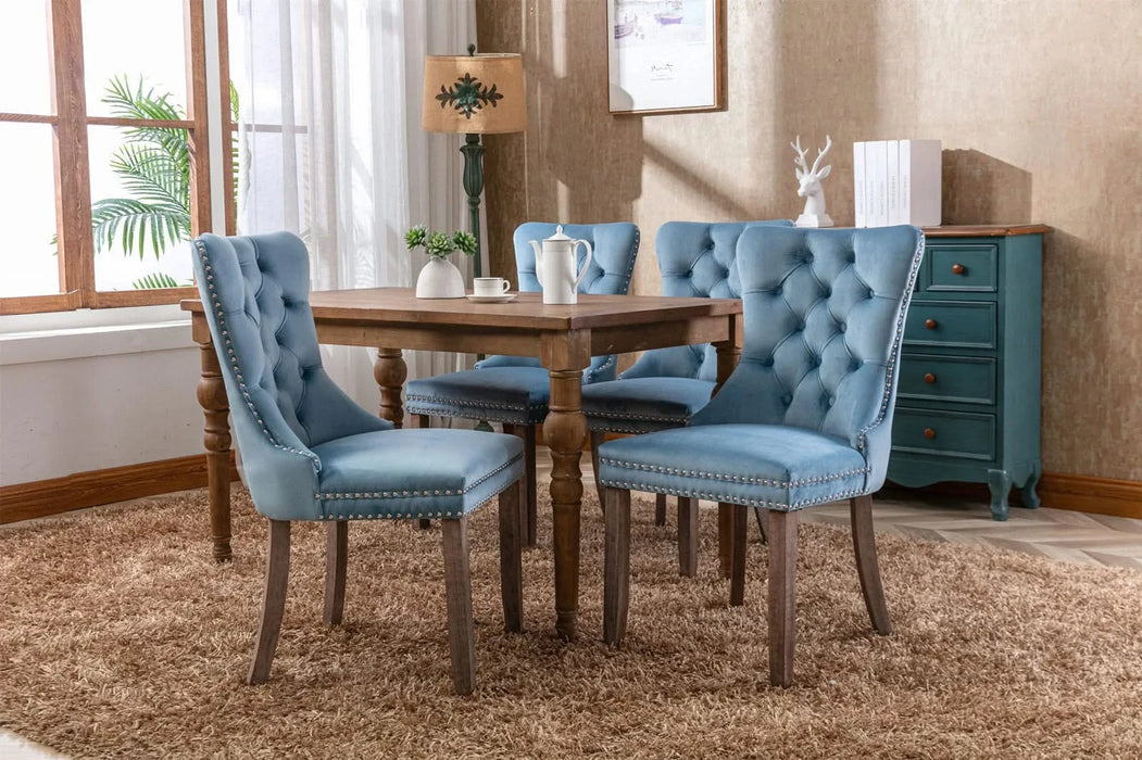 Nikki Collection Modern, High-end Tufted Solid Wood Contemporary Velvet Upholstered Dining Chair with Wood Legs Nailhead Trim 2-Pcs Set,Light Blue, SW2001LB Default -DTYStore