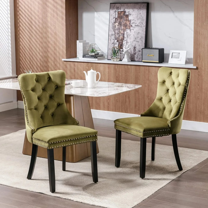 Nikki Collection Modern, High-end Tufted Solid Wood Contemporary Velvet Upholstered Dining Chair with Wood Legs Nailhead Trim 2-Pcs Set,Olive-Green,SW2001OL Default -DTYStore