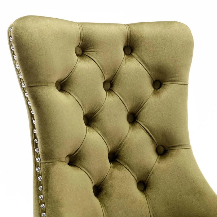 Nikki Collection Modern, High-end Tufted Solid Wood Contemporary Velvet Upholstered Dining Chair with Wood Legs Nailhead Trim 2-Pcs Set,Olive-Green,SW2001OL Default -DTYStore