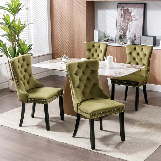 Nikki Collection Modern, High-end Tufted Solid Wood Contemporary Velvet Upholstered Dining Chair with Wood Legs Nailhead Trim 2-Pcs Set,Olive-Green,SW2001OL Default -DTYStore
