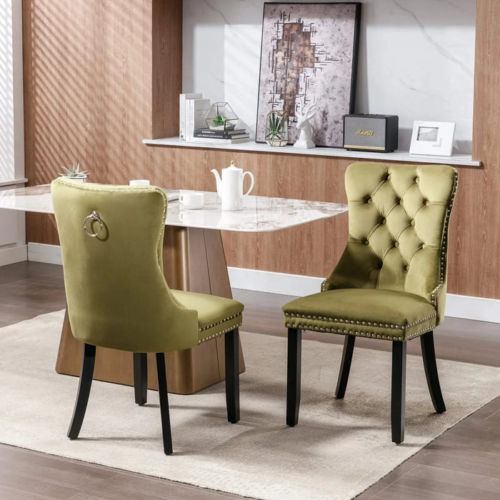 Nikki Collection Modern, High-end Tufted Solid Wood Contemporary Velvet Upholstered Dining Chair with Wood Legs Nailhead Trim 2-Pcs Set,Olive-Green,SW2001OL Default -DTYStore