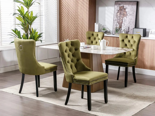 Nikki Collection Modern, High-end Tufted Solid Wood Contemporary Velvet Upholstered Dining Chair with Wood Legs Nailhead Trim 2-Pcs Set,Olive-Green,SW2001OL Default -DTYStore
