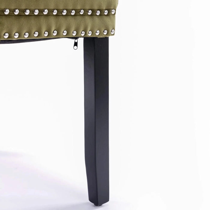Nikki Collection Modern, High-end Tufted Solid Wood Contemporary Velvet Upholstered Dining Chair with Wood Legs Nailhead Trim 2-Pcs Set,Olive-Green,SW2001OL Default -DTYStore