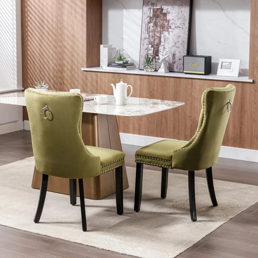 Nikki Collection Modern, High-end Tufted Solid Wood Contemporary Velvet Upholstered Dining Chair with Wood Legs Nailhead Trim 2-Pcs Set,Olive-Green,SW2001OL Default -DTYStore