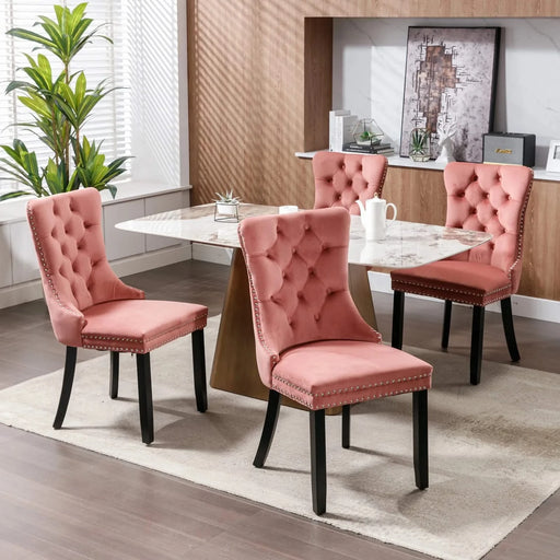 Nikki Collection Modern, High-end Tufted Solid Wood Contemporary Velvet Upholstered Dining Chair with Wood Legs Nailhead Trim 2-Pcs Set,Pink, SW2001PK Default -DTYStore