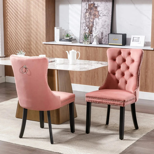 Nikki Collection Modern, High-end Tufted Solid Wood Contemporary Velvet Upholstered Dining Chair with Wood Legs Nailhead Trim 2-Pcs Set,Pink, SW2001PK Default -DTYStore