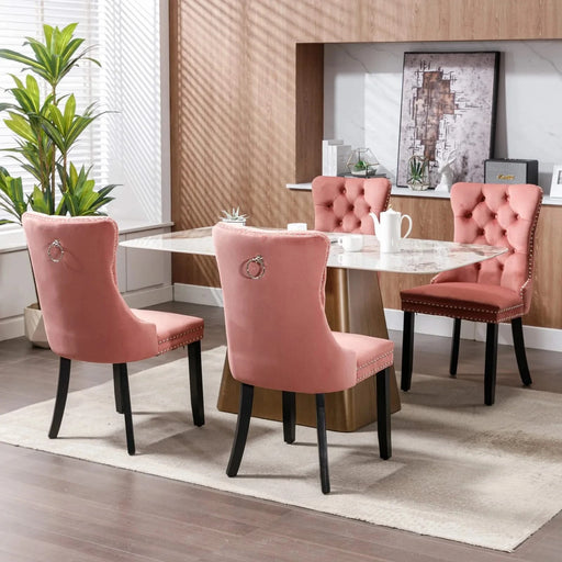 Nikki Collection Modern, High-end Tufted Solid Wood Contemporary Velvet Upholstered Dining Chair with Wood Legs Nailhead Trim 2-Pcs Set,Pink, SW2001PK Default -DTYStore
