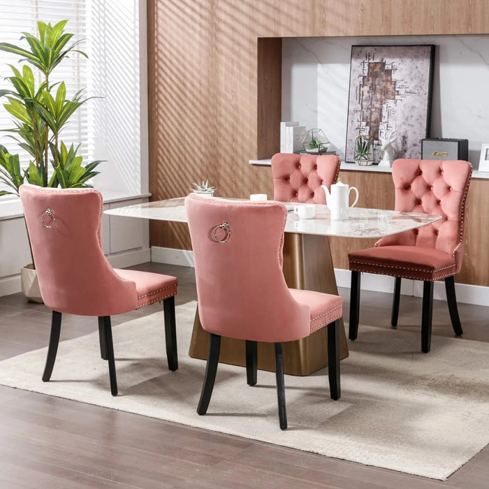 Nikki Collection Modern, High-end Tufted Solid Wood Contemporary Velvet Upholstered Dining Chair with Wood Legs Nailhead Trim 2-Pcs Set,Pink, SW2001PK Default -DTYStore