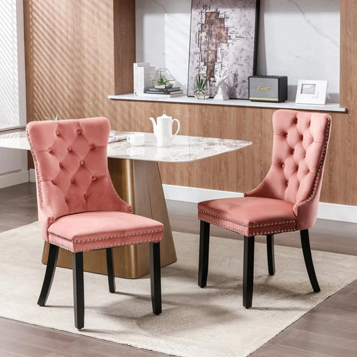 Nikki Collection Modern, High-end Tufted Solid Wood Contemporary Velvet Upholstered Dining Chair with Wood Legs Nailhead Trim 2-Pcs Set,Pink, SW2001PK Default -DTYStore