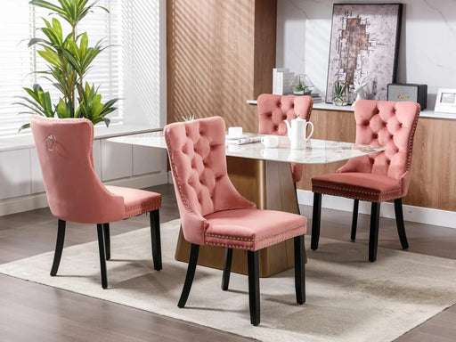 Nikki Collection Modern, High-end Tufted Solid Wood Contemporary Velvet Upholstered Dining Chair with Wood Legs Nailhead Trim 2-Pcs Set,Pink, SW2001PK Default -DTYStore