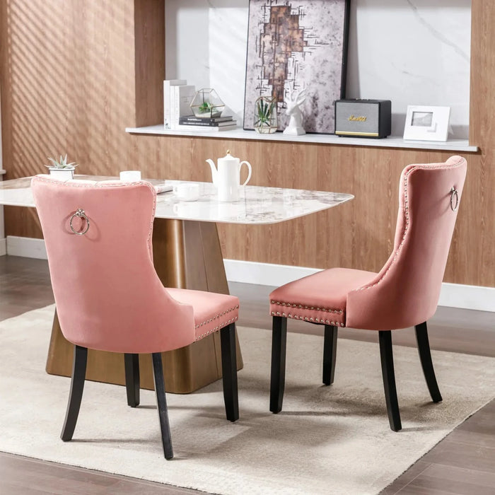 Nikki Collection Modern, High-end Tufted Solid Wood Contemporary Velvet Upholstered Dining Chair with Wood Legs Nailhead Trim 2-Pcs Set,Pink, SW2001PK Default -DTYStore