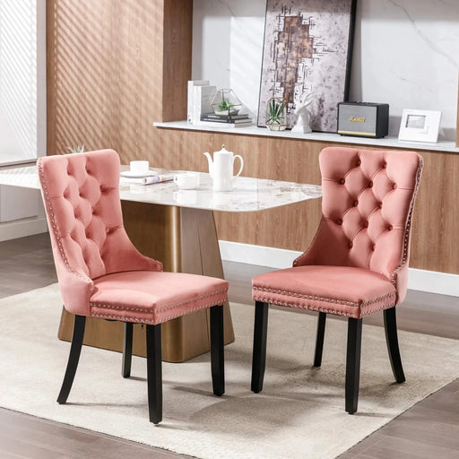 Nikki Collection Modern, High-end Tufted Solid Wood Contemporary Velvet Upholstered Dining Chair with Wood Legs Nailhead Trim 2-Pcs Set,Pink, SW2001PK Default -DTYStore