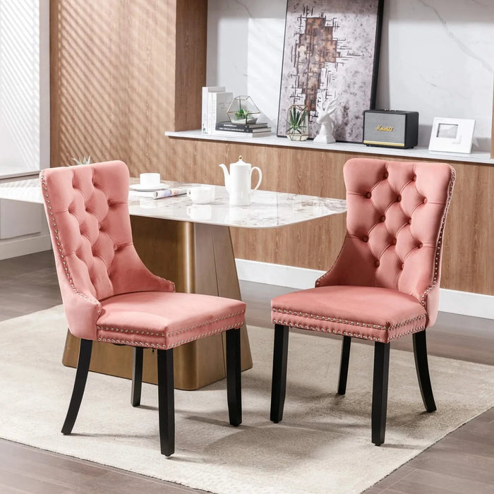 Nikki Collection Modern, High-end Tufted Solid Wood Contemporary Velvet Upholstered Dining Chair with Wood Legs Nailhead Trim 2-Pcs Set,Pink, SW2001PK Default -DTYStore