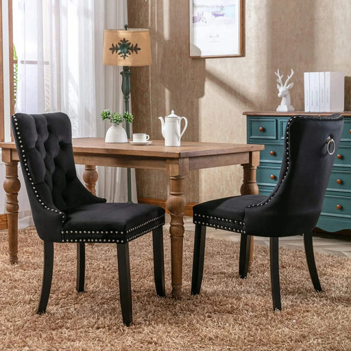 Nikki Collection Modern, High-end Tufted Solid Wood Contemporary Velvet Upholstered Dining Chair with Wood Legs Nailhead Trim 2-Pcs Set, Black, SW2001BK Default -DTYStore