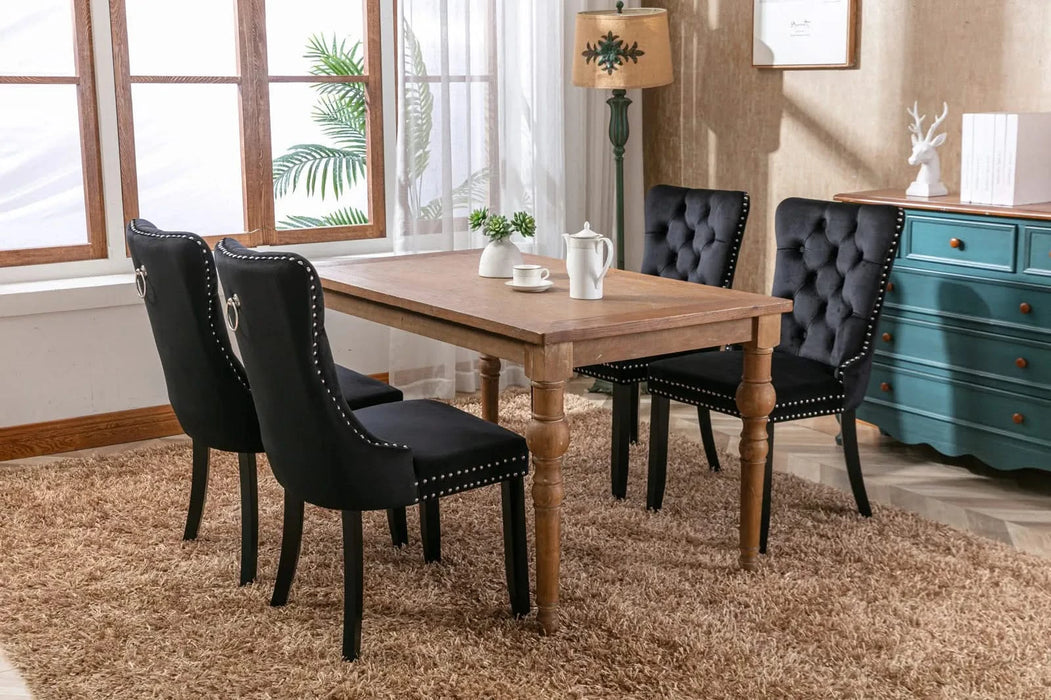 Nikki Collection Modern, High-end Tufted Solid Wood Contemporary Velvet Upholstered Dining Chair with Wood Legs Nailhead Trim 2-Pcs Set, Black, SW2001BK Default -DTYStore