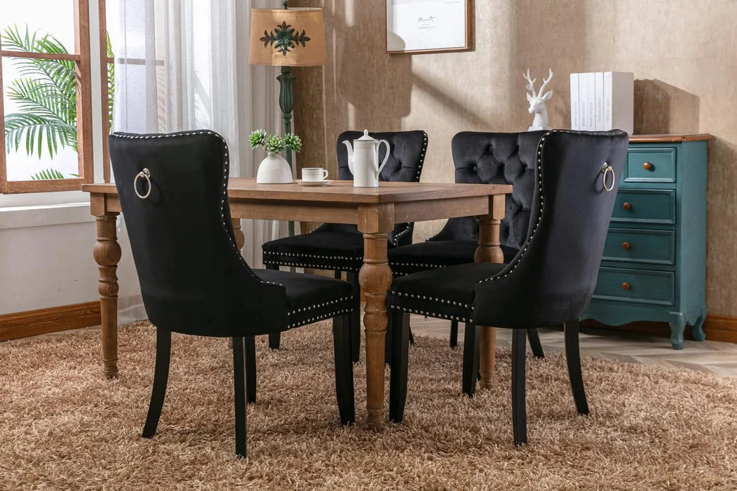 Nikki Collection Modern, High-end Tufted Solid Wood Contemporary Velvet Upholstered Dining Chair with Wood Legs Nailhead Trim 2-Pcs Set, Black, SW2001BK Default -DTYStore