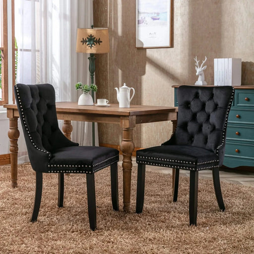 Nikki Collection Modern, High-end Tufted Solid Wood Contemporary Velvet Upholstered Dining Chair with Wood Legs Nailhead Trim 2-Pcs Set, Black, SW2001BK Default -DTYStore