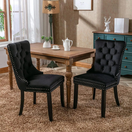 Nikki Collection Modern, High-end Tufted Solid Wood Contemporary Velvet Upholstered Dining Chair with Wood Legs Nailhead Trim 2-Pcs Set, Black, SW2001BK Default -DTYStore