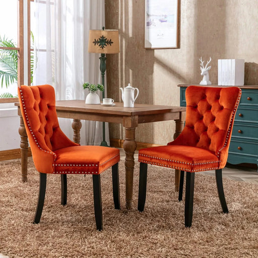 Nikki Collection Modern, High-end Tufted Solid Wood Contemporary Velvet Upholstered Dining Chair with Wood Legs Nailhead Trim 2-Pcs Set, Orange, SW2001OG Default -DTYStore