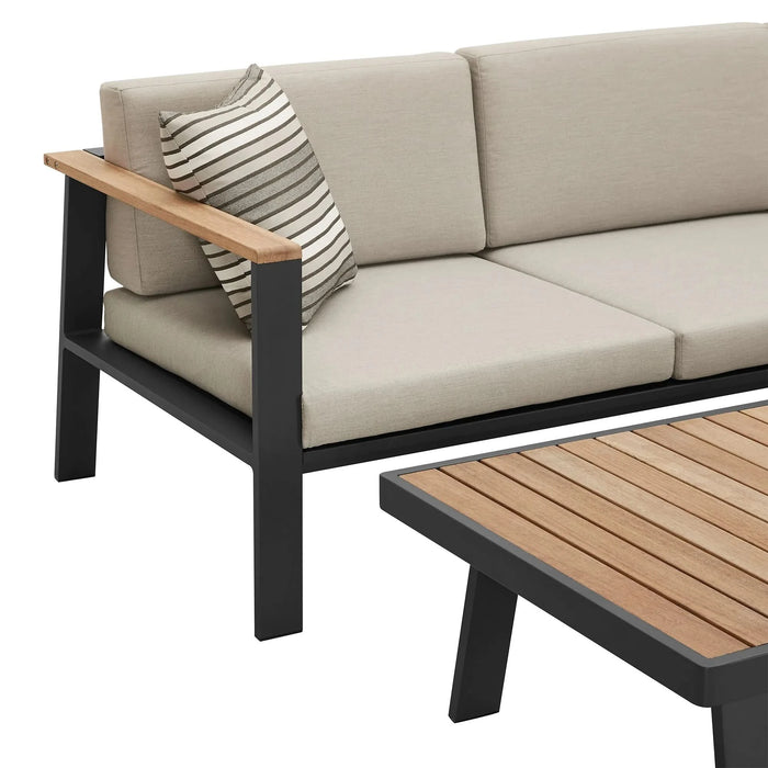 Nofi Outdoor Patio Sectional Set in Charcoal Finish with Taupe Cushions and Teak Wood Default -DTYStore