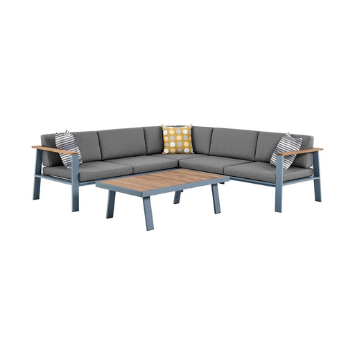 Nofi Outdoor Patio Sectional Set in Gray Finish with Gray Cushions and Teak Wood Default -DTYStore