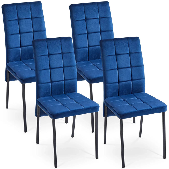 Nordic Dark Blue Velvet High Back Dining Chair with Black Legs, Modern Fabric Set of 4 Default -DTYStore