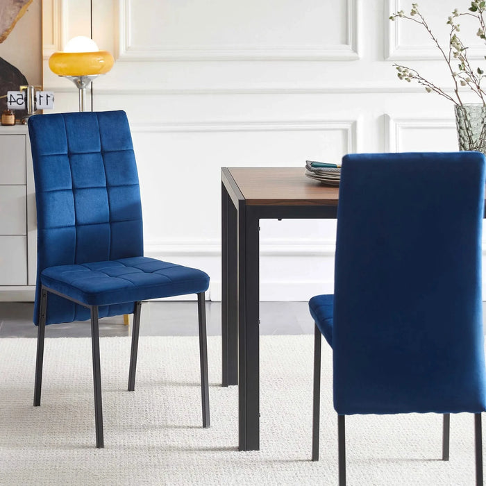 Nordic Dark Blue Velvet High Back Dining Chair with Black Legs, Modern Fabric Set of 4 Default -DTYStore