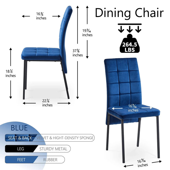 Nordic Dark Blue Velvet High Back Dining Chair with Black Legs, Modern Fabric Set of 4 Default -DTYStore
