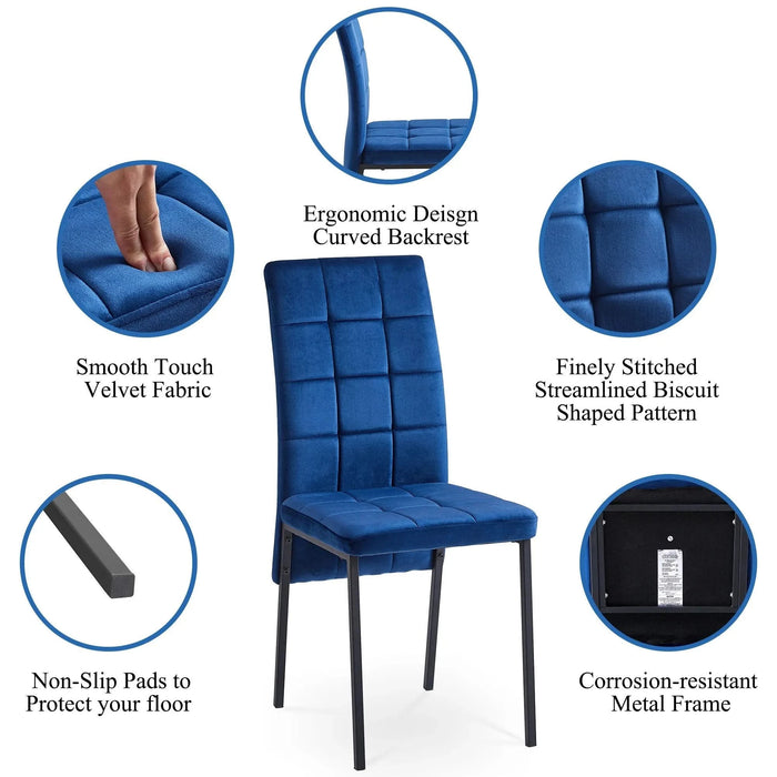 Nordic Dark Blue Velvet High Back Dining Chair with Black Legs, Modern Fabric Set of 4 Default -DTYStore