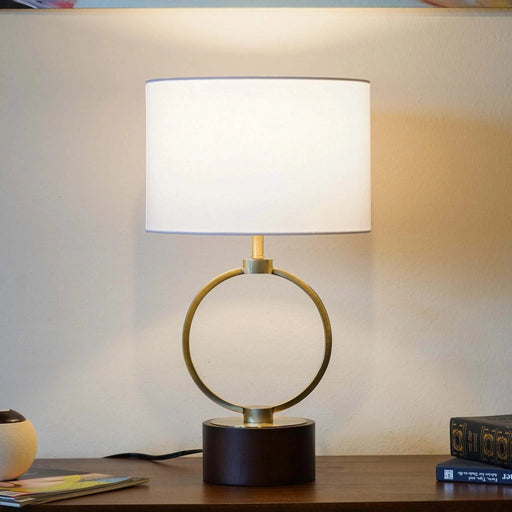Nordic Home Creative Bedroom Table Lamp with Grid Metal Circular Design, Warm Metal Finish, 110V Default -DTYStore