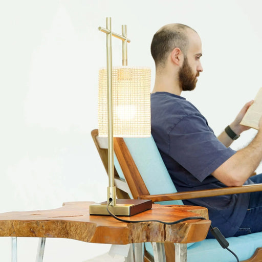 Nordic Home Creative Bedroom Table Lamp with Moonstone Bamboo Lampshade - Dark Brown Bronze 110V Default -DTYStore