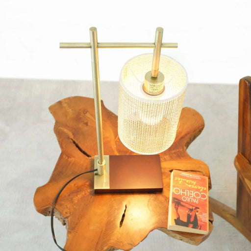 Nordic Home Creative Bedroom Table Lamp with Moonstone Bamboo Lampshade - Dark Brown Bronze 110V Default -DTYStore