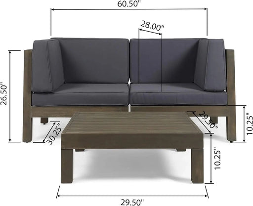 OANA 3-Piece LOVE SEAT SET WITH COFFEE TABLE, DARK GREY Default -DTYStore