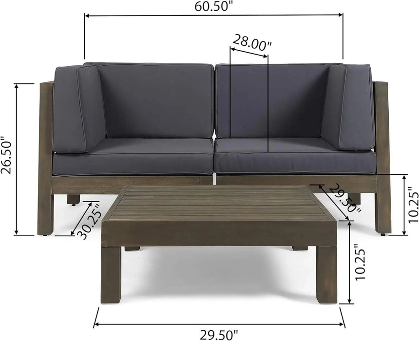 OANA 3-Piece LOVE SEAT SET WITH COFFEE TABLE, DARK GREY Default -DTYStore