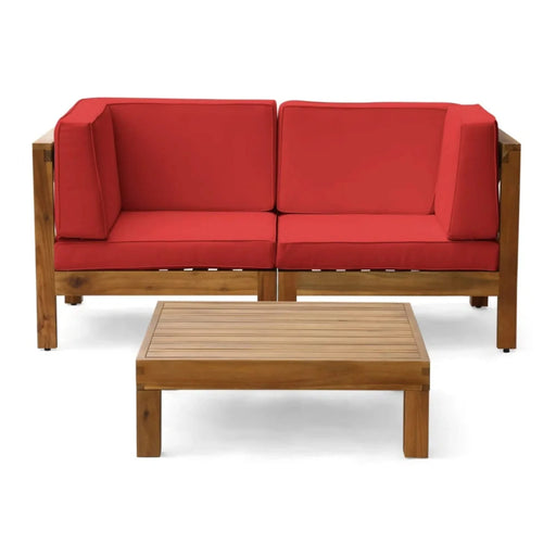 OANA 3-Piece Love Seat Set with Coffee Table, Red Acacia Wood and Water-Resistant Cushions Default -DTYStore