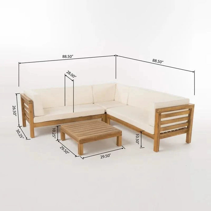 OANA OUTDOOR WOODEN SECTIONAL SET WITH CUSHIONS, BEIGE Default -DTYStore